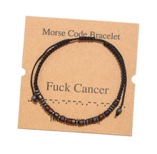 Load image into Gallery viewer, Wood and Black stone Morse Code bracelet "F. cancer" adjustable size for woman and man