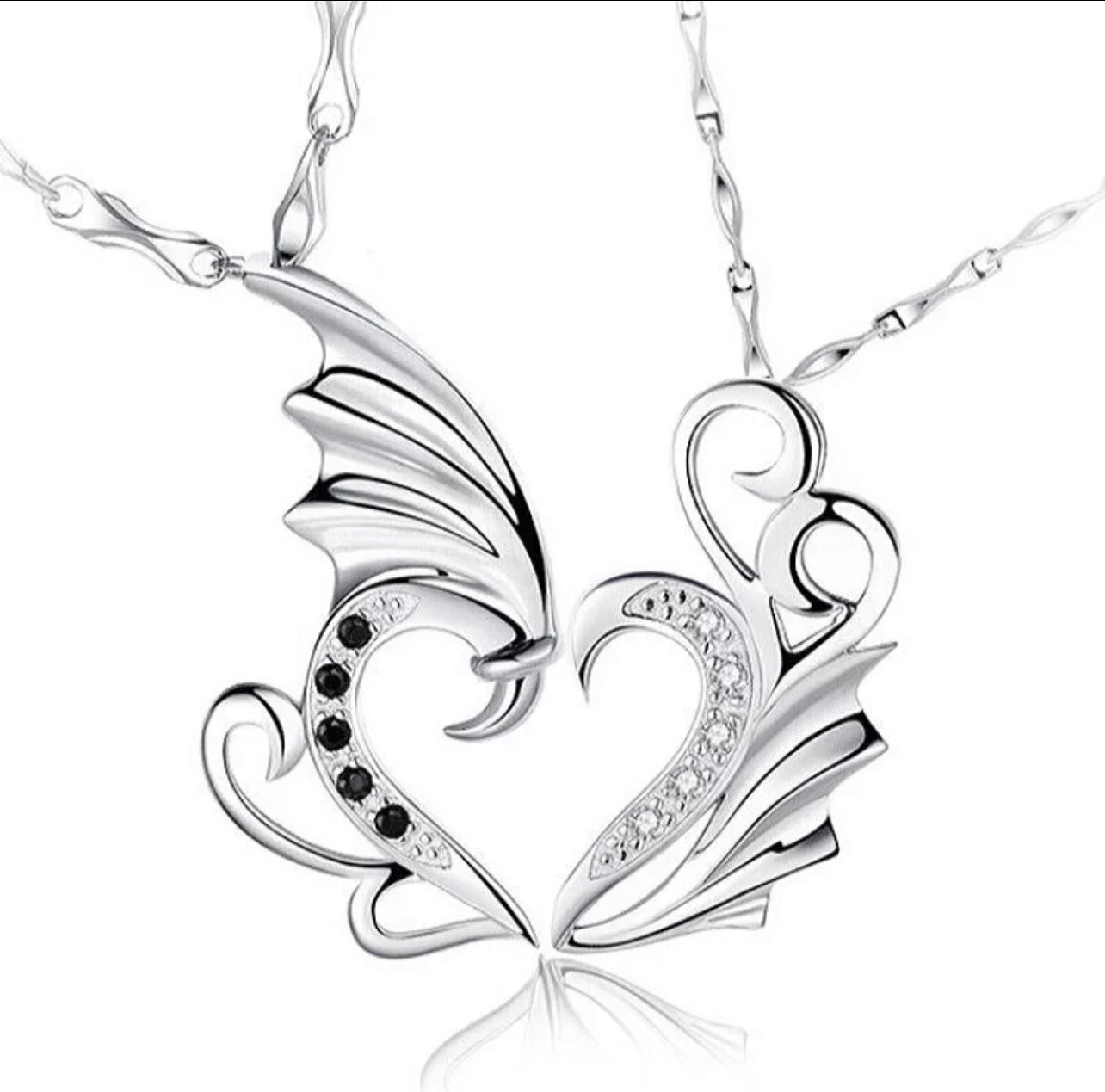 Beautiful Angel Wings Heart couple Necklace clavicle chain for Couple, Mother daughter , bestfriend, Man or Woman
