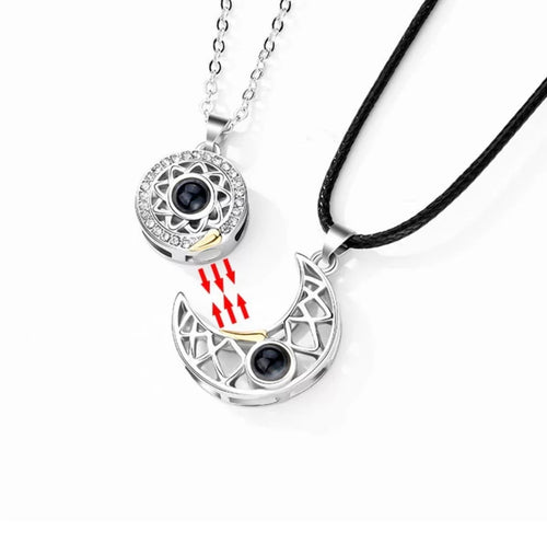 Beautiful Sun & Moon I❤️Love You in 100 languages Projection Necklace for couple or Mother-daughter