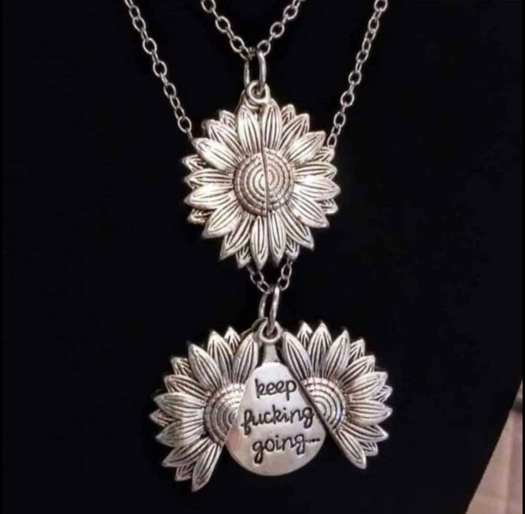 Funny creative supportive Sunflower necklace with hidden gift message