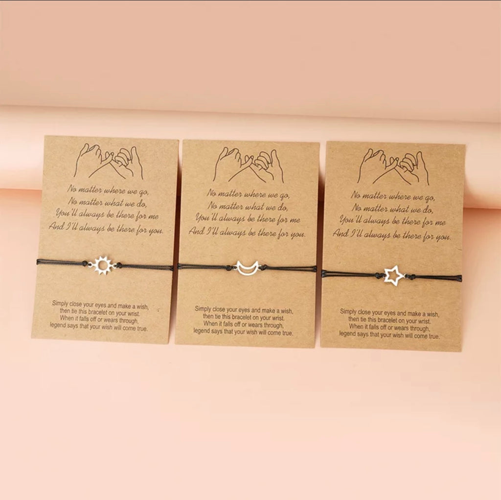 Sun, Moon,  And Star Friendship Matching bracelet 3 pcs set for best friend, mother-daughter-father-son, sisters, man or woman