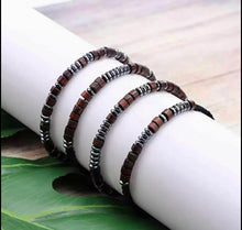 Load image into Gallery viewer, Wood and Black stone Morse Code bracelet "F. OFF" adjustable size for woman and man
