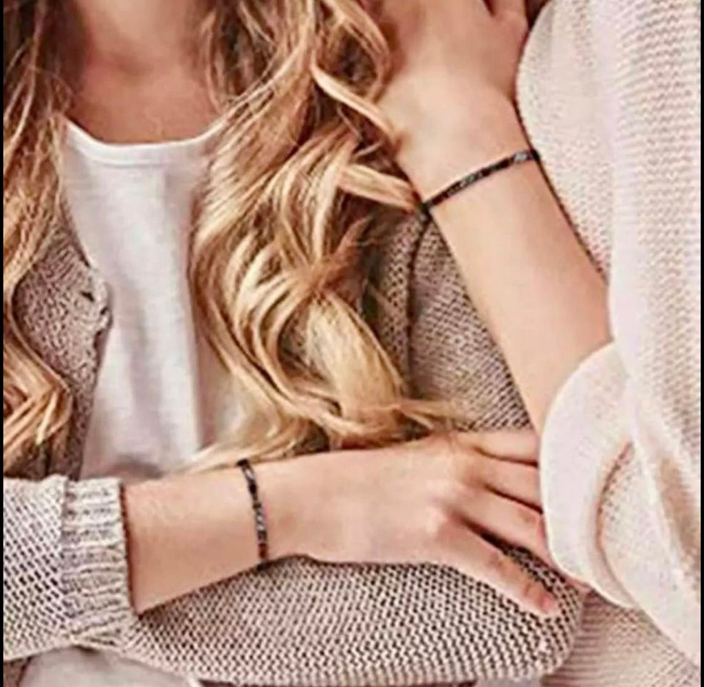 Wood and Black stone Morse Code bracelet "F. cancer" adjustable size for woman and man