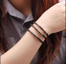 Load image into Gallery viewer, Wood and Black stone Morse Code bracelet "F. cancer" adjustable size for woman and man
