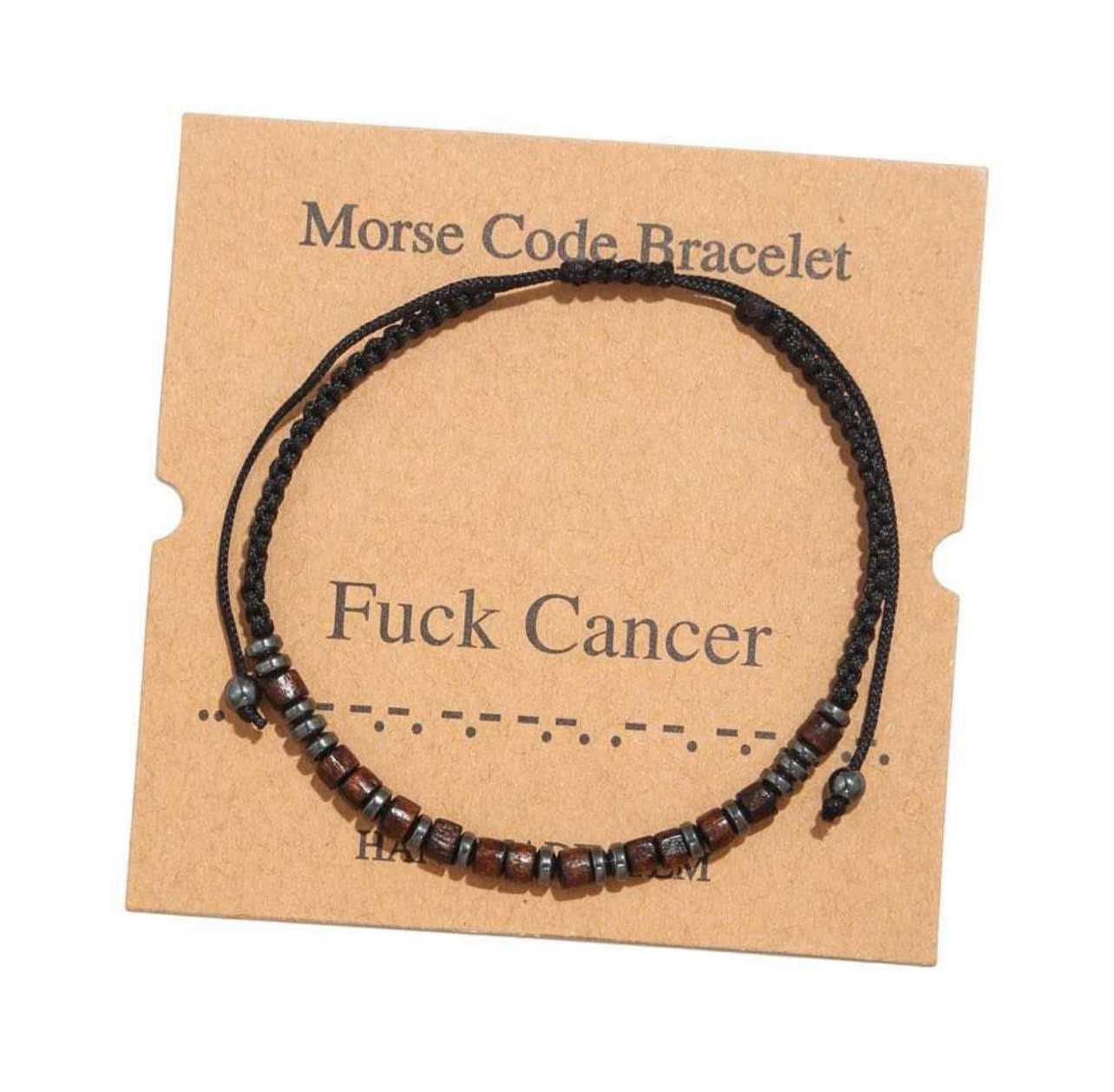 Wood and Black stone Morse Code bracelet "F. cancer" adjustable size for woman and man
