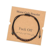 Load image into Gallery viewer, Wood and Black stone Morse Code bracelet "F. OFF" adjustable size for woman and man
