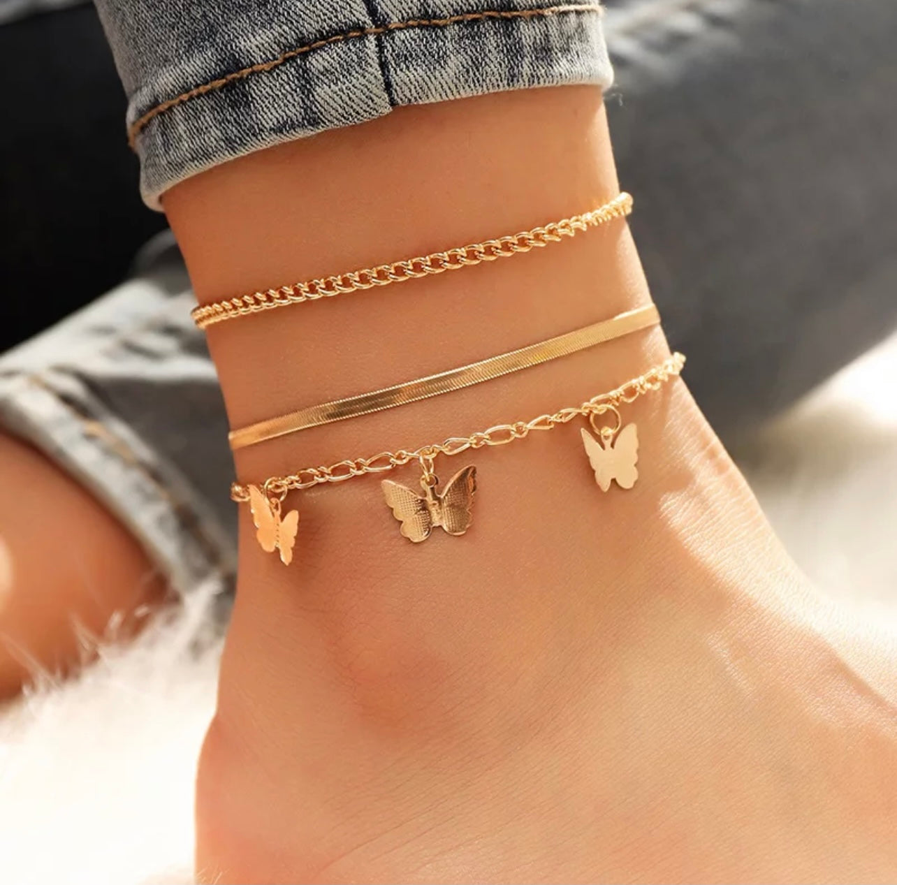 3pcs set Butterflies chain anklet for Woman