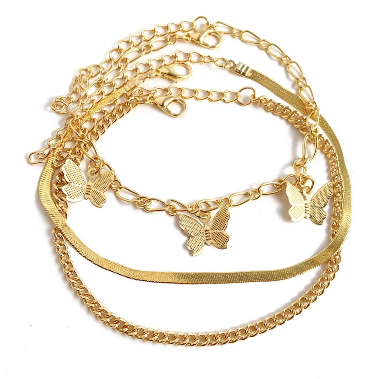 3pcs set Butterflies chain anklet for Woman