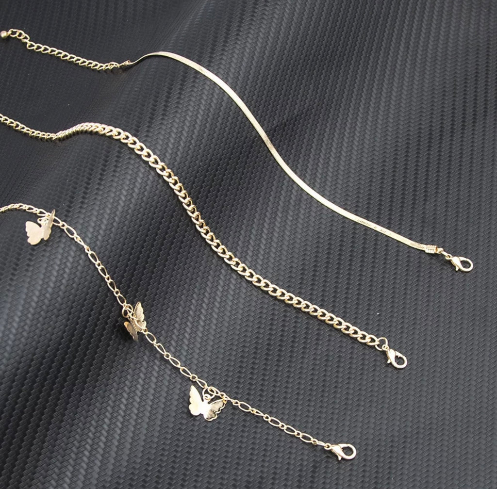 3pcs set Butterflies chain anklet for Woman