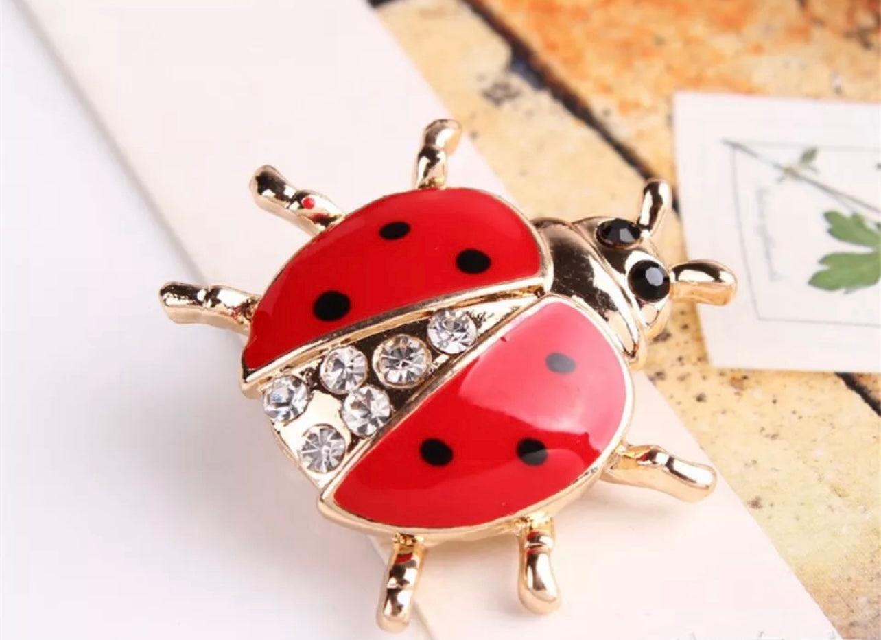 Cute Ladybug Rhinestone Brooch