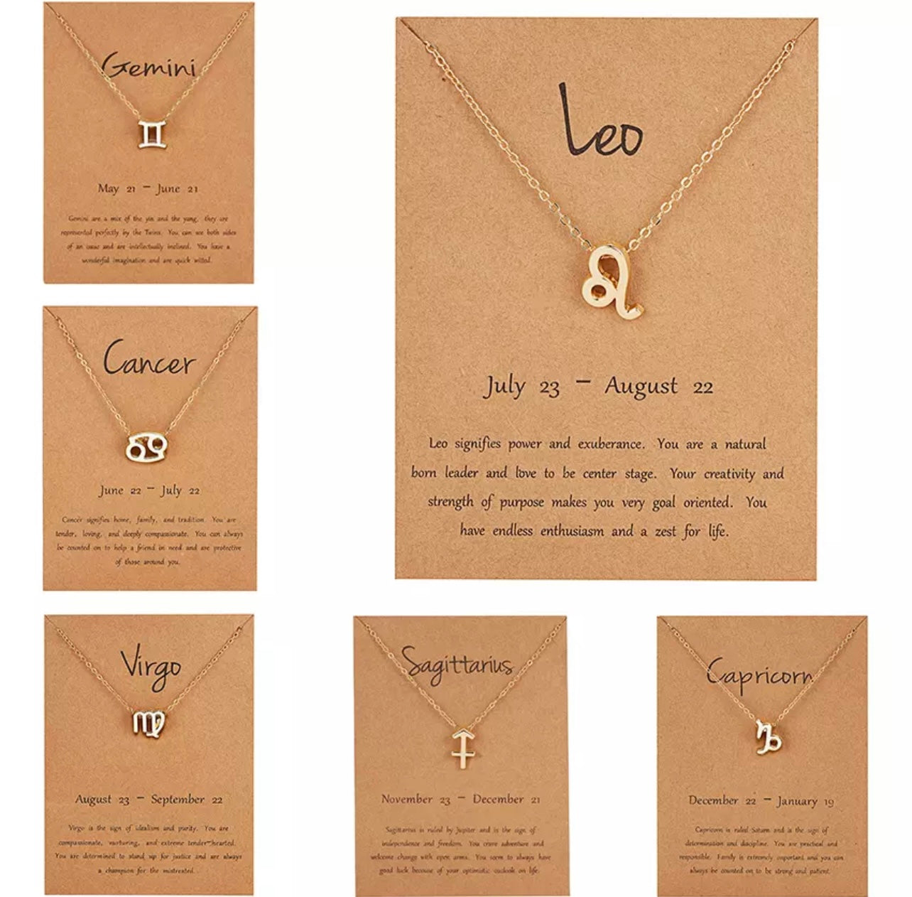 Beautiful Zodiac Necklaces available in silver and gold