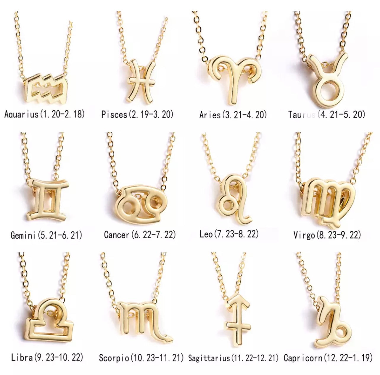 Beautiful Zodiac Necklaces available in silver and gold