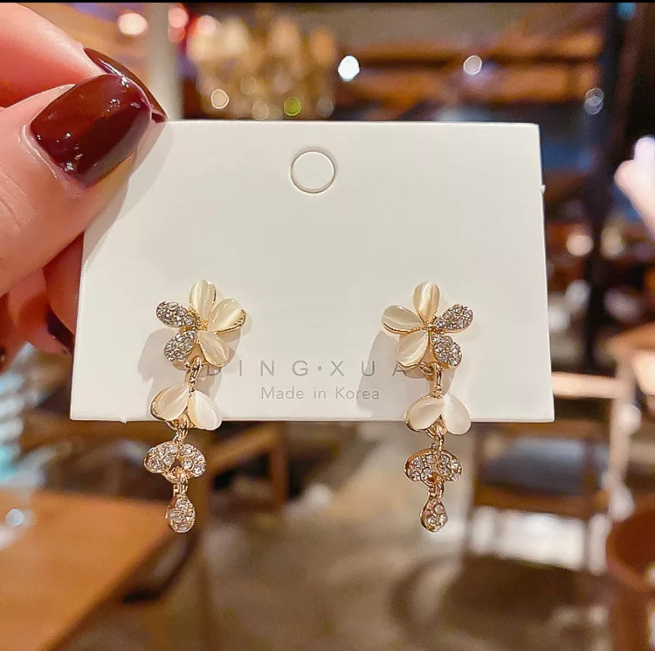 Elegant Drop Crystal Gold Flower Earring