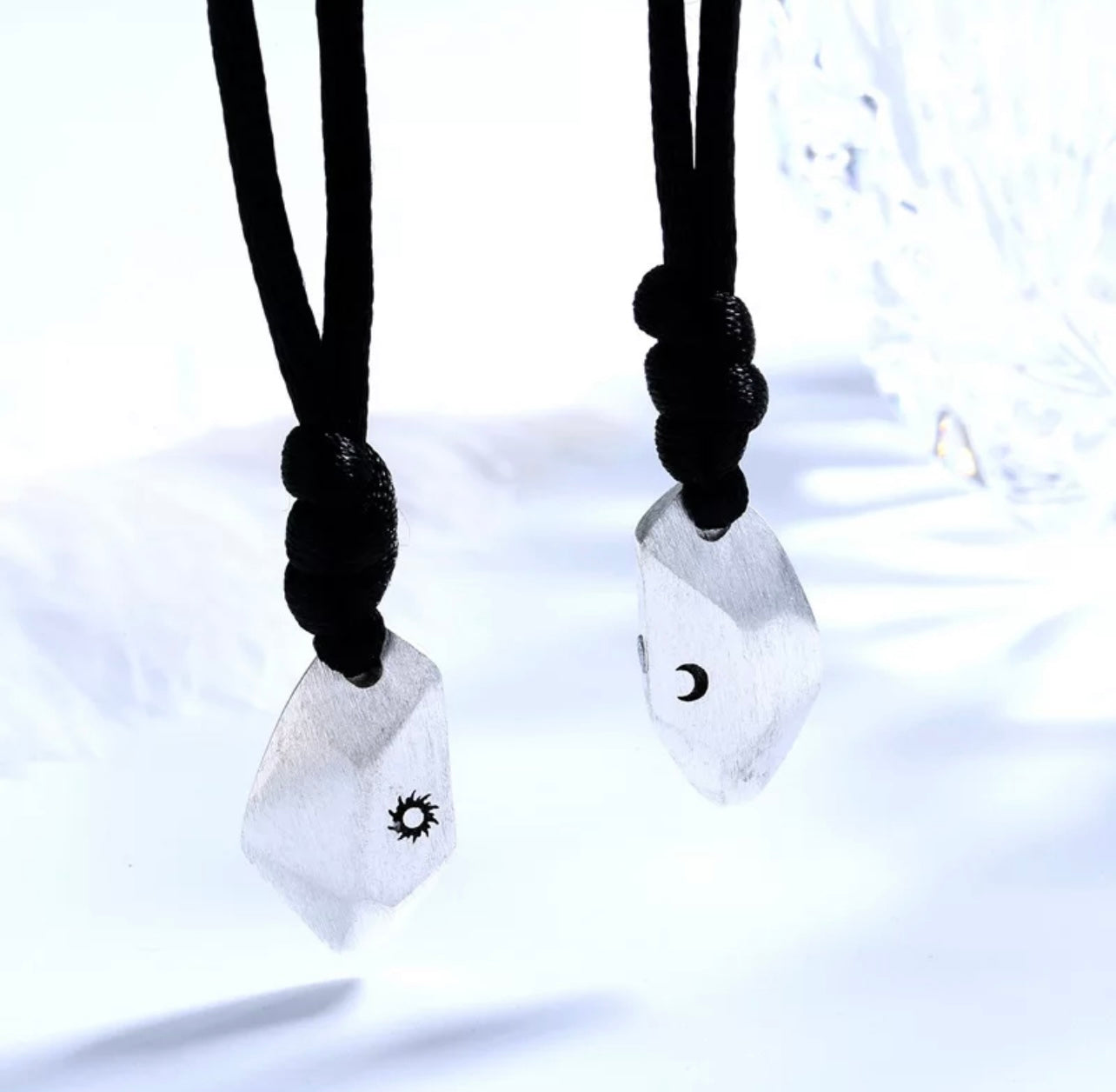 Sun and Moon Adjustable Waxed Rope Necklace for couple