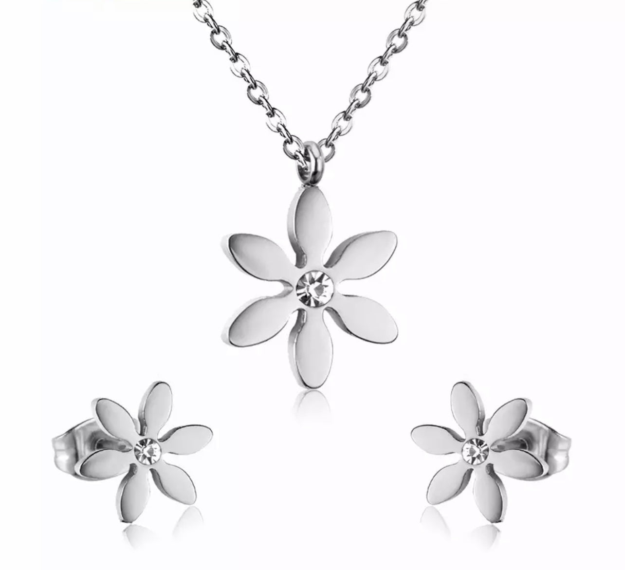 Stainless steel Flower Necklace And Earring set for Woman available in Silver And Gold color