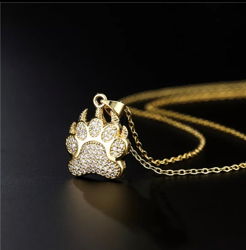 14K Gold plated unique paw Print Necklace for Man or Woman
