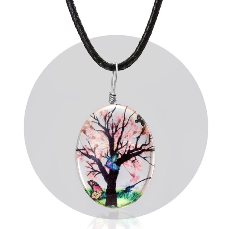 Beautiful glass tree butterfly dried flowers pendant necklace (3colors available)