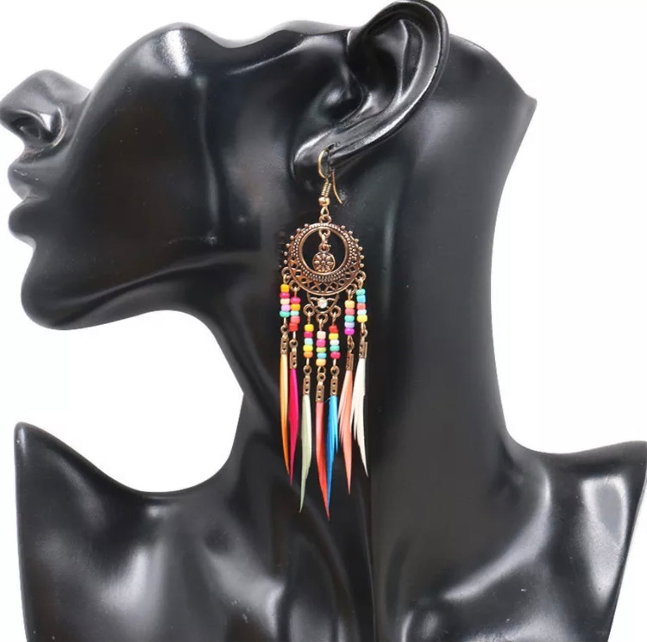 Vintage Ethnic Boho Rainbow color dangle Tassel Earring for Woman