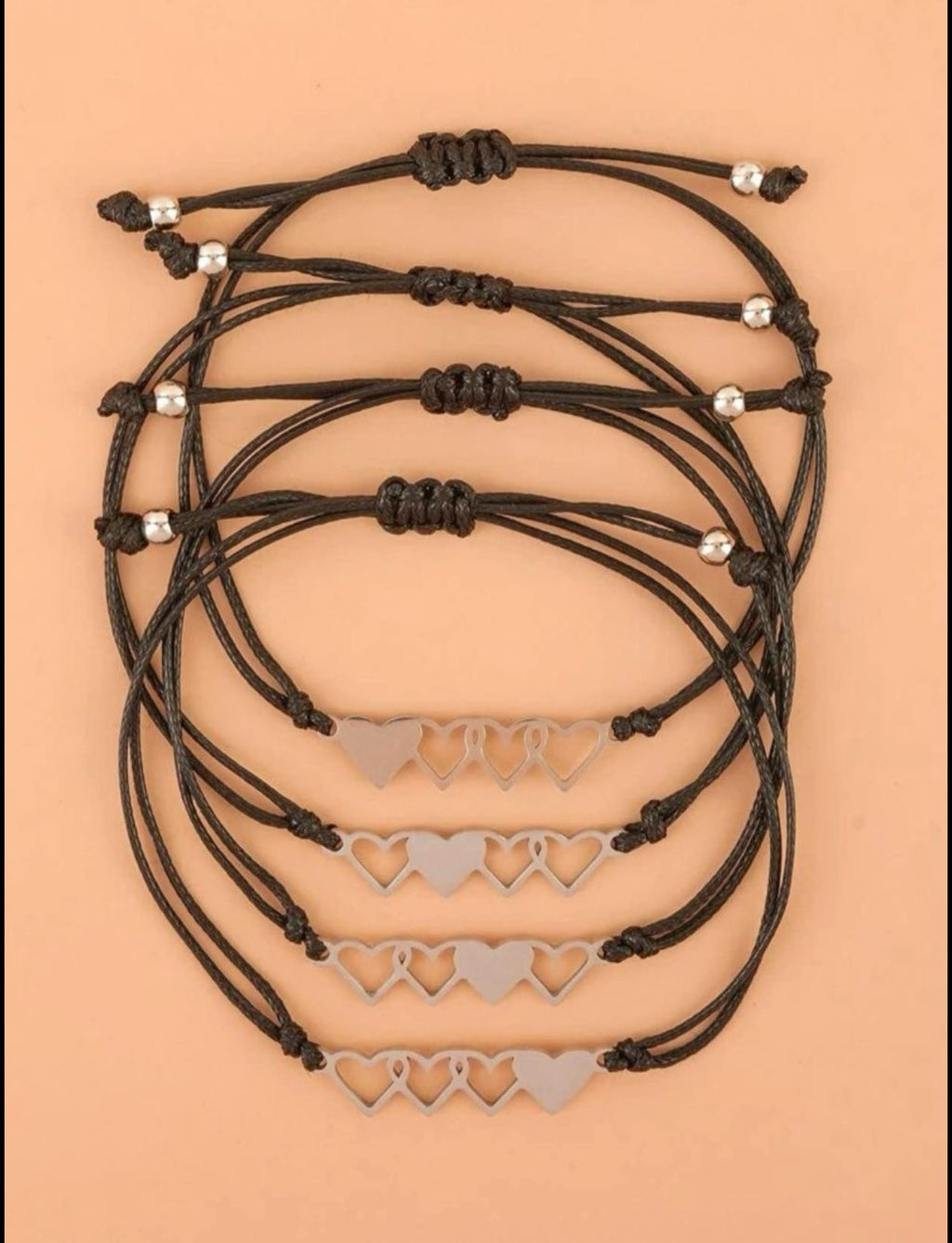 Beautiful Heart Matching bracelet for sisters comes in 4 pcs set adjustable size stainless steel