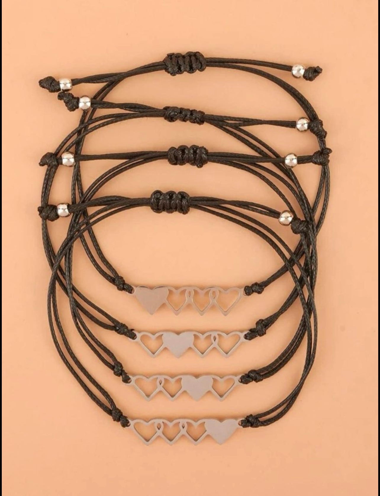 Beautiful Heart Matching bracelet for sisters comes in 4 pcs set adjustable size stainless steel