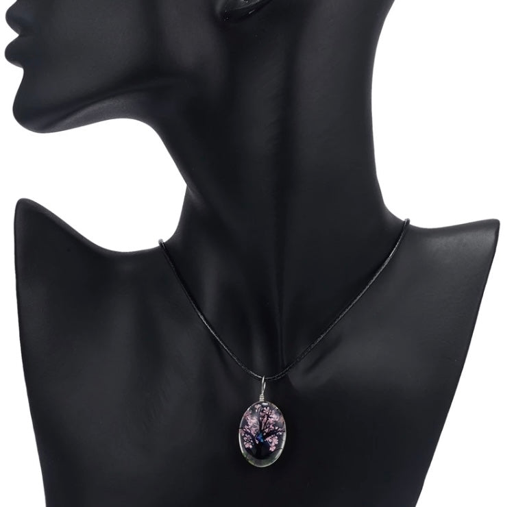 Beautiful glass tree butterfly dried flowers pendant necklace (3colors available)