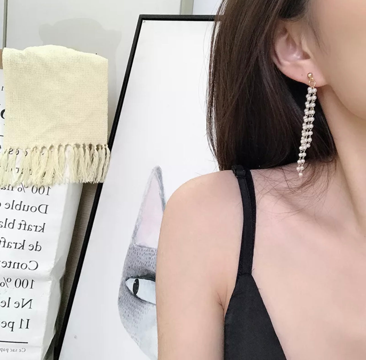 Long Pearl Tassel Earring for woman