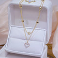 14k gold plated double Layer Cubic Heart Clavicle Chain Heart Pendant