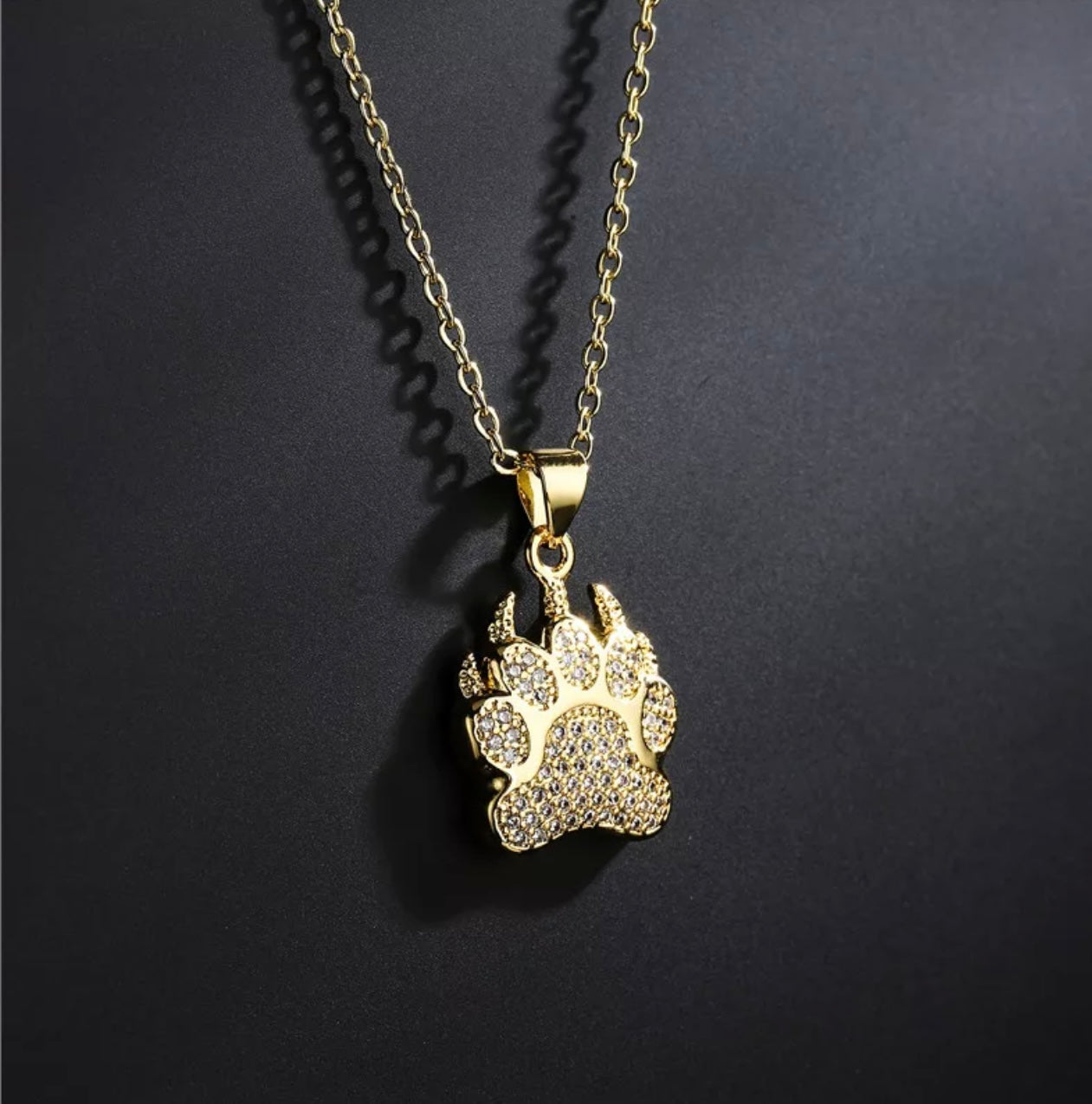 14K Gold plated unique paw Print Necklace for Man or Woman