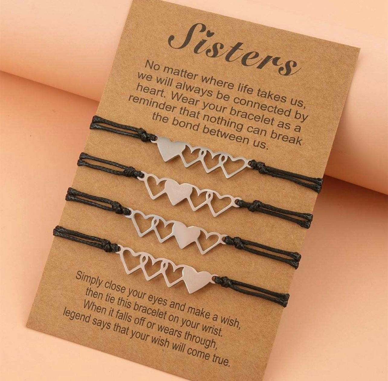 Beautiful Heart Matching bracelet for sisters comes in 4 pcs set adjustable size stainless steel