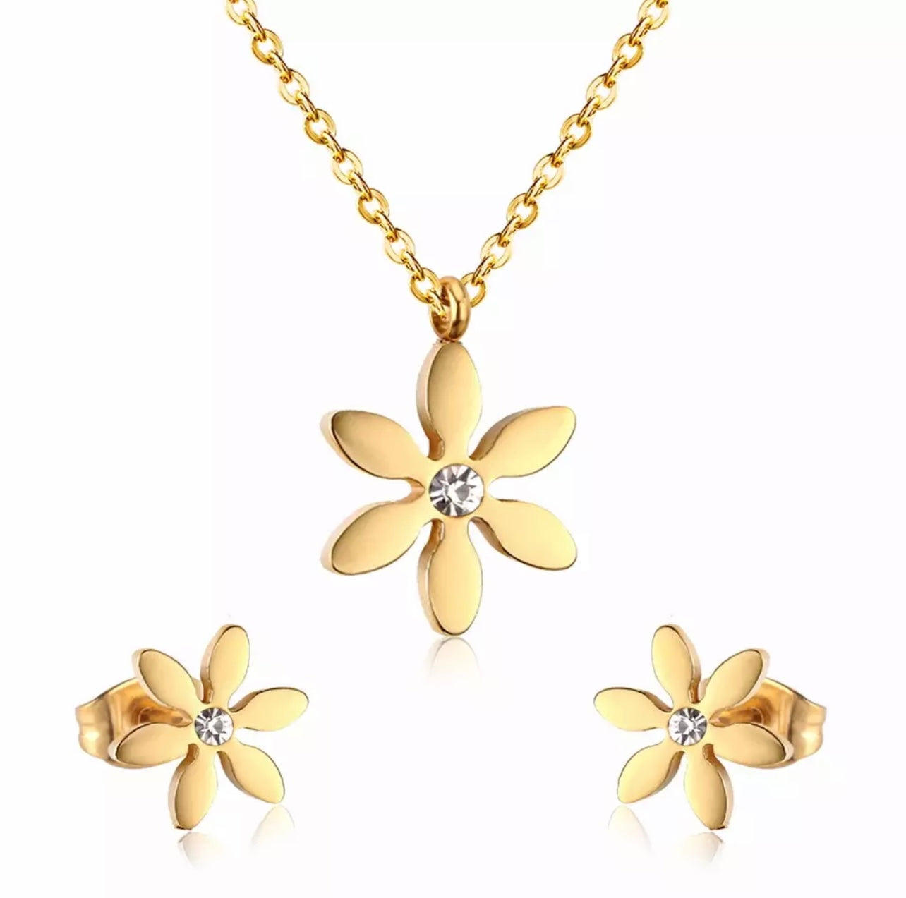 Stainless steel Flower Necklace And Earring set for Woman available in Silver And Gold color