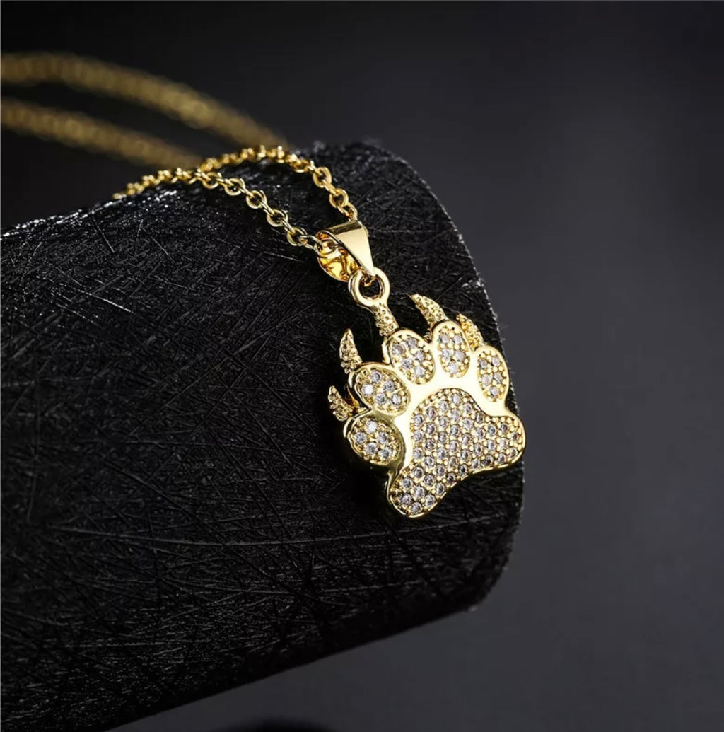 14K Gold plated unique paw Print Necklace for Man or Woman