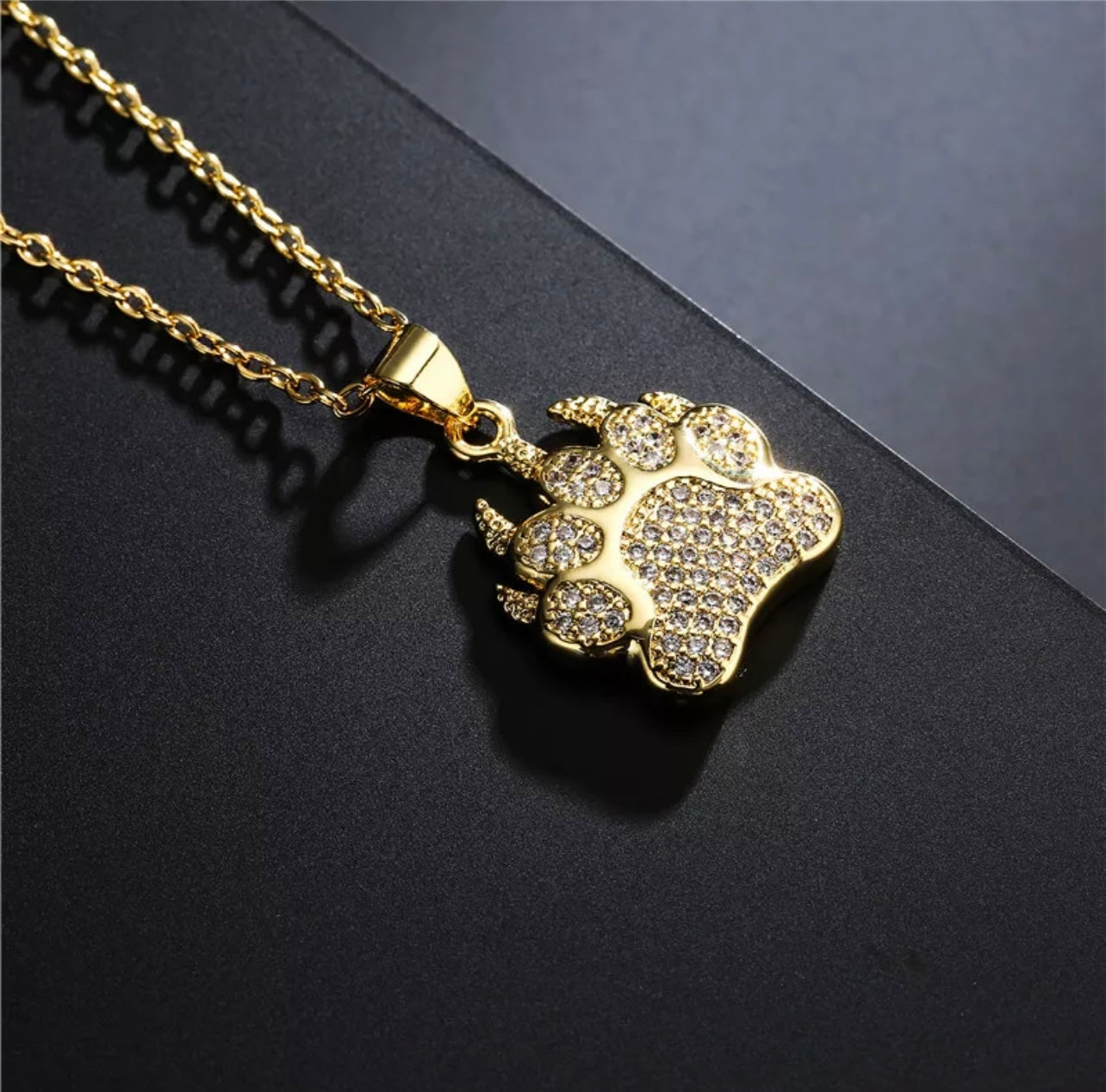 14K Gold plated unique paw Print Necklace for Man or Woman