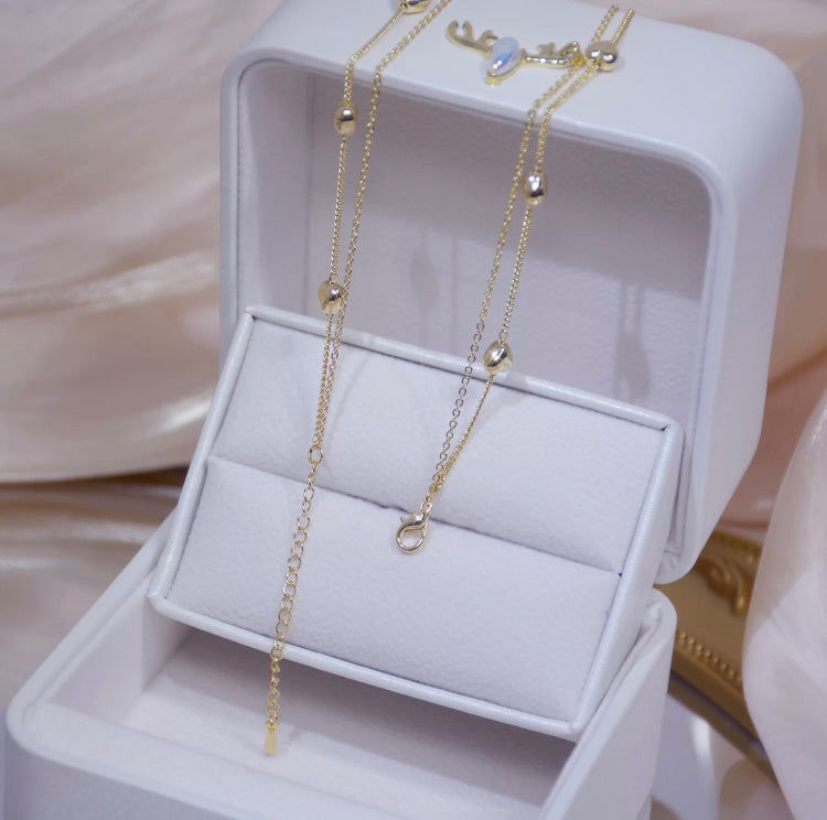 14k gold plated double Layer Cubic Heart Clavicle Chain Heart Pendant