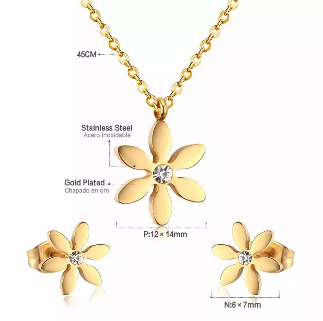 Stainless steel Flower Necklace And Earring set for Woman available in Silver And Gold color