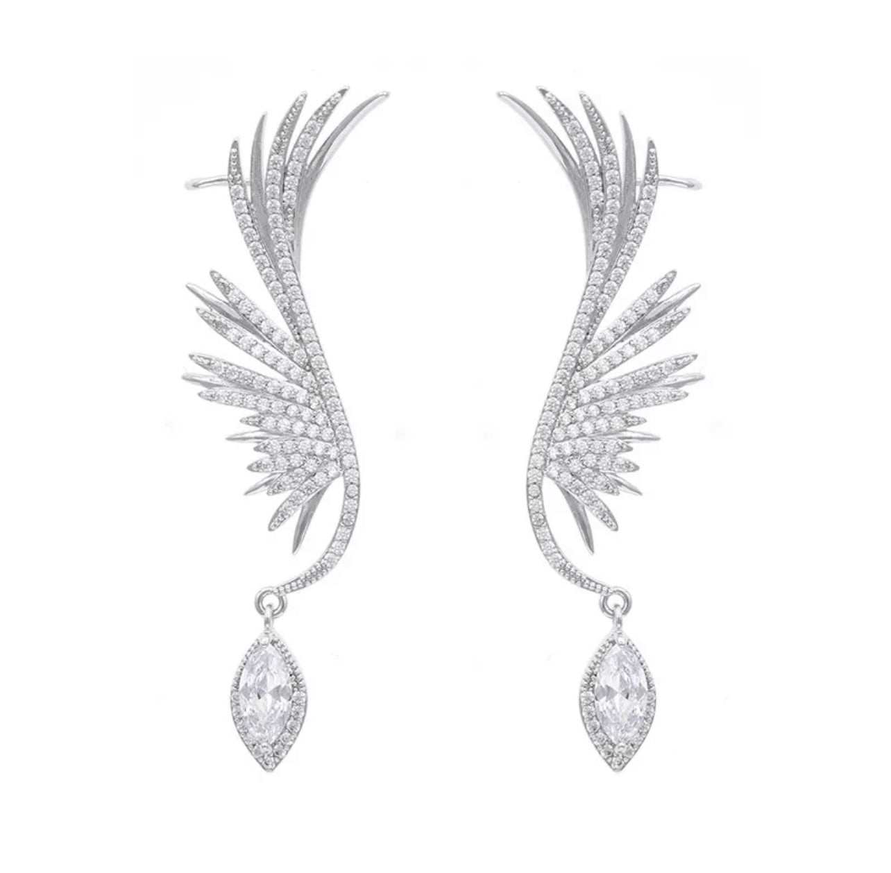 Beautiful Angel Wing Drop Earring with Ear Clip for Woman
